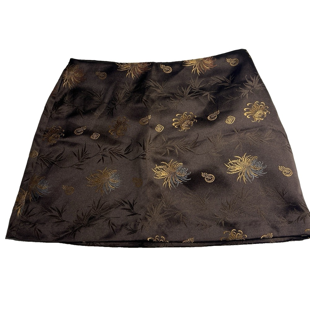 Vtg Y2K Mini Skirt Brown Oriental Women M Goth Retro Rave Club Festival USA‎